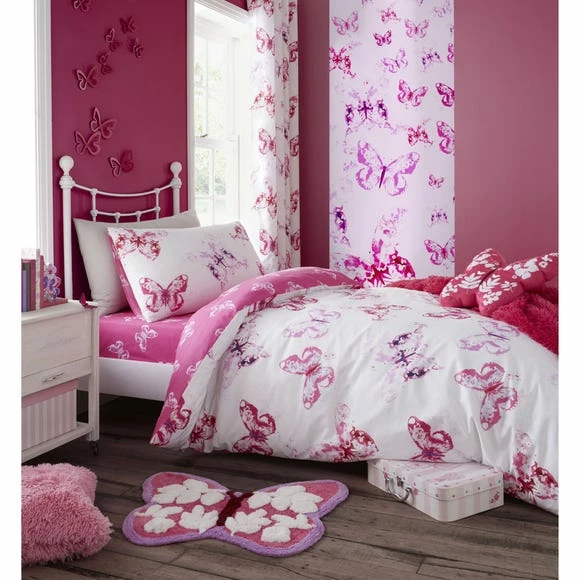 Outlet 🛒 Catherine Lansfield Catherine Lansfield Butterfly Pink Single Duvet Cover and Pillowcase Set 🔔 - Image 2