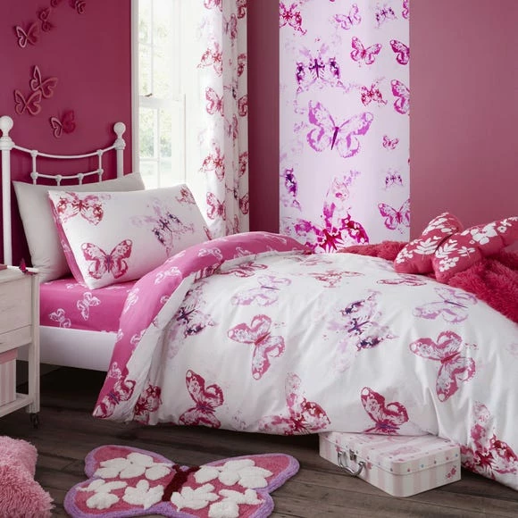 Outlet 🛒 Catherine Lansfield Catherine Lansfield Butterfly Pink Single Duvet Cover and Pillowcase Set 🔔