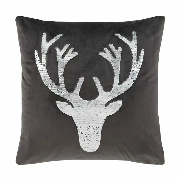 Cheap 🥰 Catherine Lansfield Catherine Lansfield Sequin Stag Grey Cushion 👍
