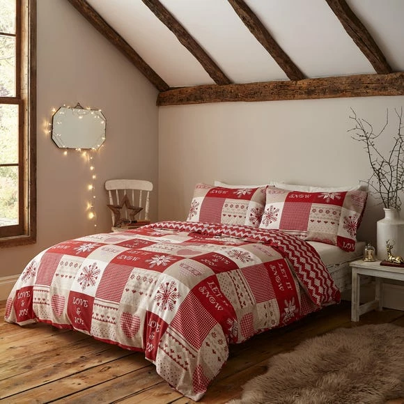 Discount ✔️ Catherine Lansfield Catherine Lansfield Let it Snow Cotton Rich Red Duvet Cover and Pillowcase Set ❤️