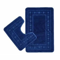 Discount ⌛ Catherine Lansfield Catherine Lansfield Armoni Navy Bath Mat and Pedestal Mat Set 🌟