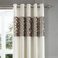 Flash Sale 🧨 Catherine Lansfield Catherine Lansfield Natural Lattice Cut Velvet Eyelet Curtains 🌟