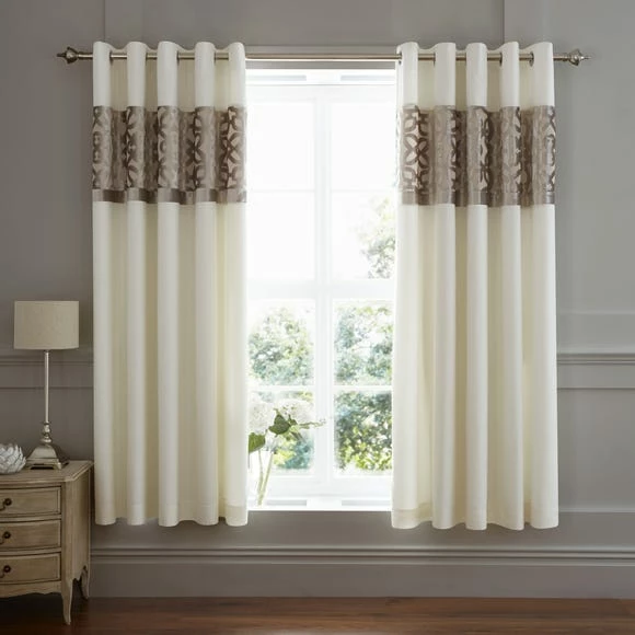 Flash Sale ๐งจ Catherine Lansfield Catherine Lansfield Natural Lattice Cut Velvet Eyelet Curtains ๐ - Image 2