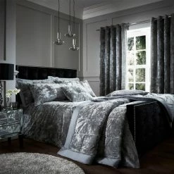 Discount 👍 Catherine Lansfield Catherine Lansfield Silver Crushed Velvet Duvet Cover and Pillowcase Set 👏