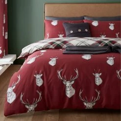 Coupon 🎉 Catherine Lansfield Catherine Lansfield Munro Stag Reversible Duvet Cover and Pillowcase Set 🥰