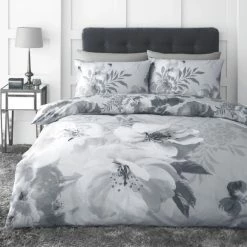 Best Sale 🥰 Catherine Lansfield Catherine Lansfield Dramatic Floral Silver Reversible Duvet Cover and Pillowcase Set 😍