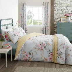 Buy 🛒 Catherine Lansfield Catherine Lansfield Canterbury Duck Egg Floral Duvet Cover and Pillowcase Set 🤩