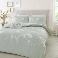 Promo ๐ Catherine Lansfield Catherine Lansfield Meadowsweet Floral Green Reversible Duvet Cover and Pillowcase Set ๐