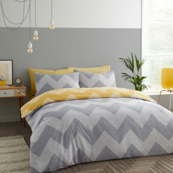 Promo ⭐ Catherine Lansfield Catherine Lansfield Chevron Geo Ochre and Yellow Duvet Cover and Pillowcase Set Twin Pack ❤️ - Image 2