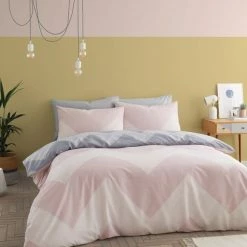Budget ๐ Catherine Lansfield Catherine Lansfield Chevron Geo Pink and Grey Duvet Cover and Pillowcase Set Twin Pack ๐ฏ