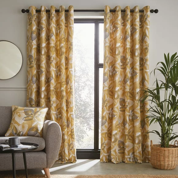 Wholesale 😀 Catherine Lansfield Catherine Lansfield Abbotsley Leaf Ochre Eyelet Curtains 🎉 - Image 2