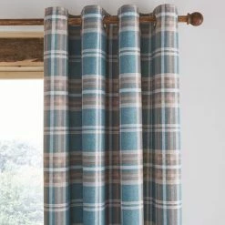 Buy 💯 Catherine Lansfield Catherine Lansfield Tweed Woven Check Teal Eyelet Curtains 👏