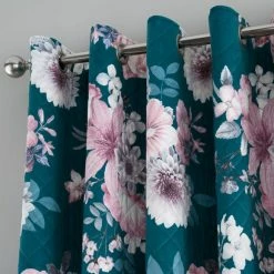 Wholesale 🌟 Catherine Lansfield Catherine Lansfield Shewsbury Digital Print Velvet Pinsonic Teal Thermal Eyelet Curtains 🤩