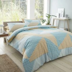 Best Sale 🤩 Catherine Lansfield Catherine Lansfield Larsson Geo Ochre and Teal Duvet Cover and Pillowcase Set 🌟