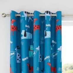 Brand new 😀 Catherine Lansfield Catherine Lansfield Woofing 🐕 Dogs Blue Eyelet Curtains 🌟