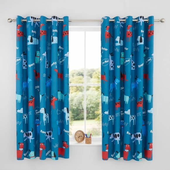 Brand new ๐ Catherine Lansfield Catherine Lansfield Woofing ๐ Dogs Blue Eyelet Curtains ๐ - Image 2